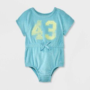 Grayson Mini Baby Girls 3-6M Tie Waist Terry Bubble Romper Turquoise Blue 2553